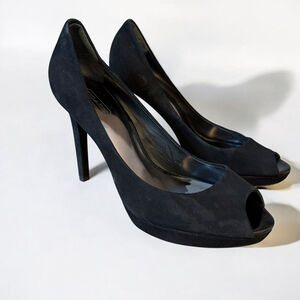 Coach Heel Selma Black Suede Peep Toe Platform 4" Heel Women’s Size 9